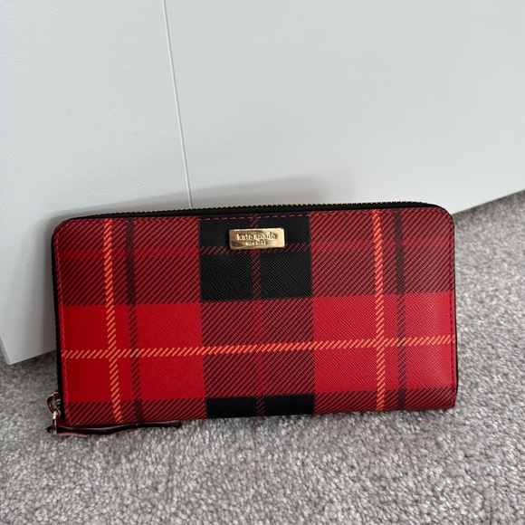 Kate spade red plaid purse with matching wallet - Picture 2 of 3